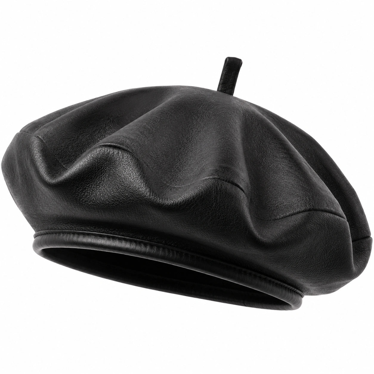Basco unisex taglia unica nero in materiale effetto pelle - stile morbido quotidiano