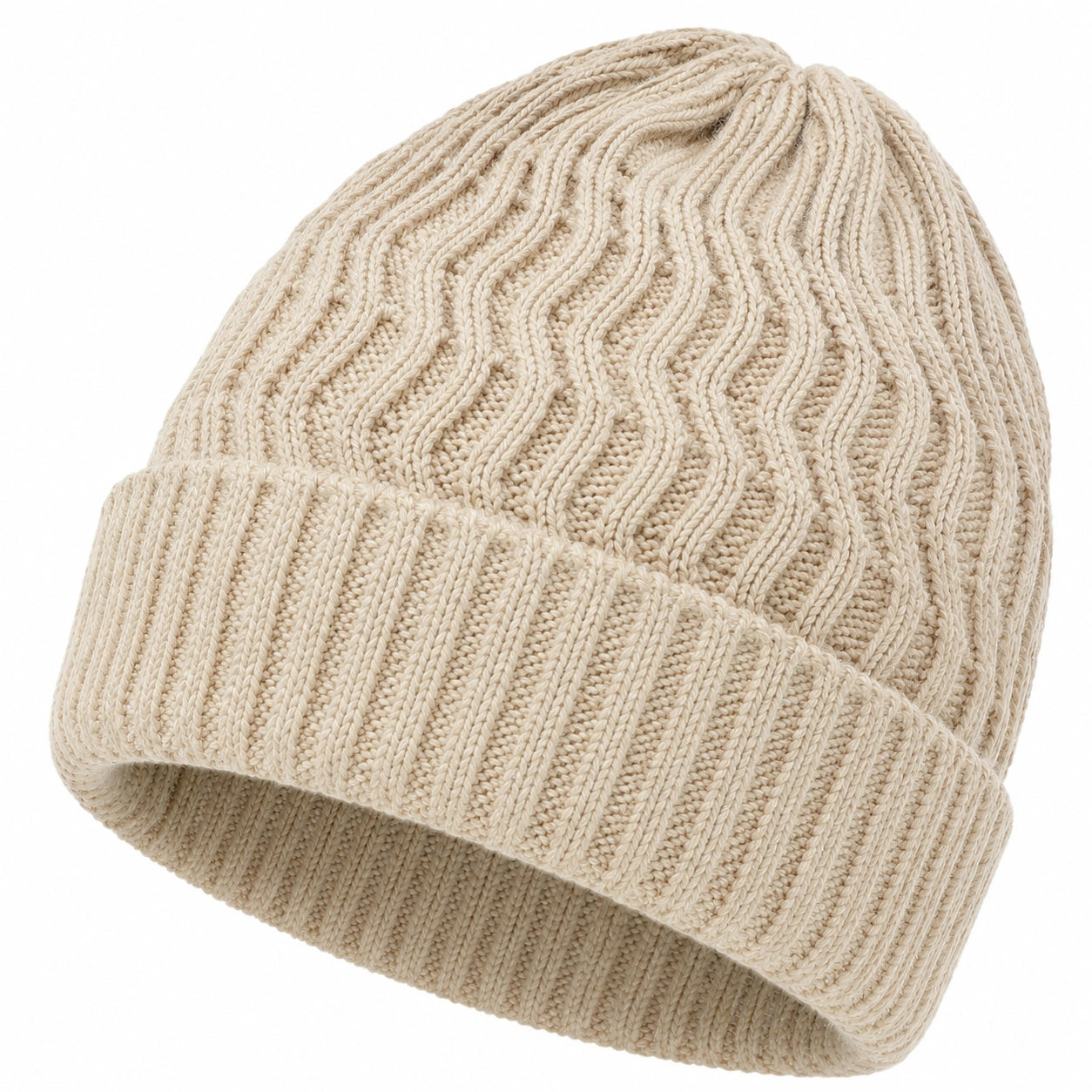Berretto a cuffia taglia unica in maglia color crema a coste per uso quotidiano