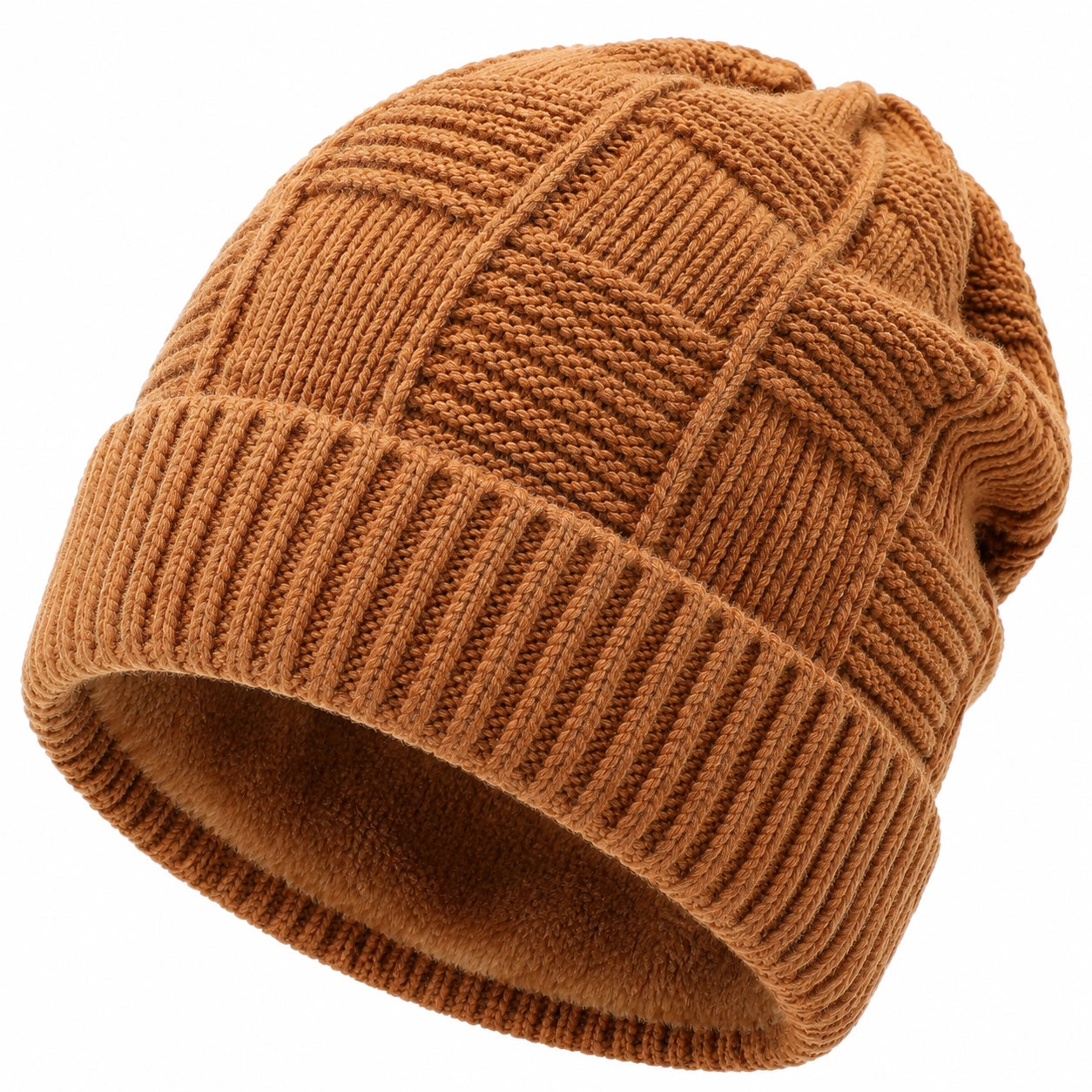 Berretto a cuffia taglia unica in maglia marrone - stile casual con risvolto per uso quotidiano