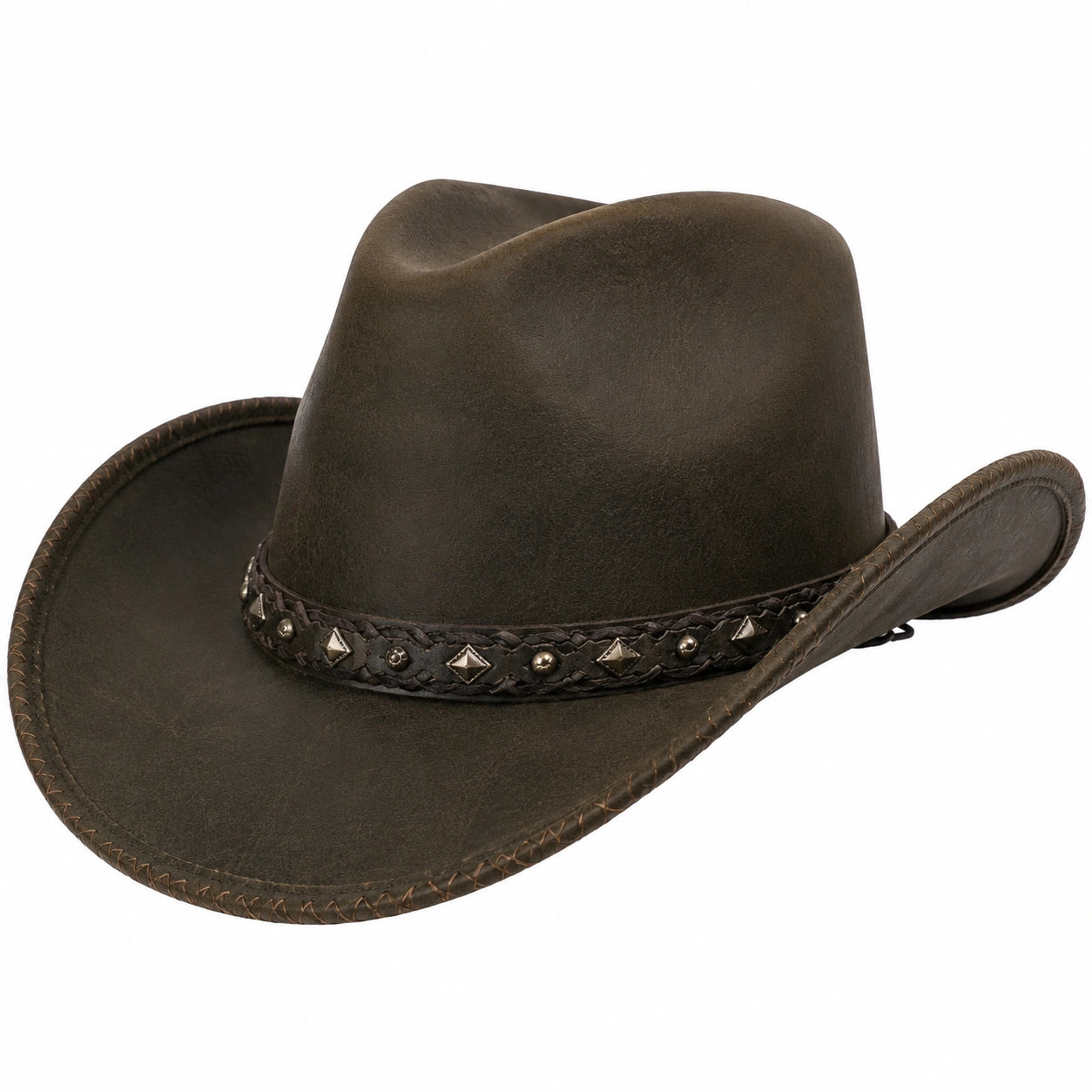 Cappello western taglia unica in similpelle marrone con fascia decorativa