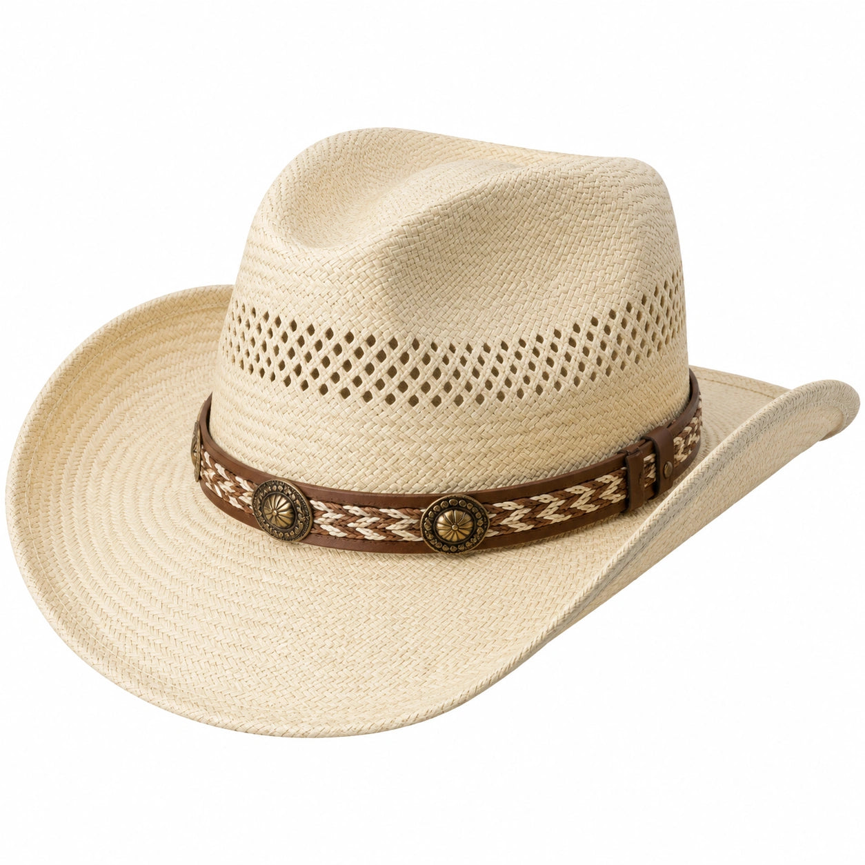 Cappello cowboy in paglia taglia unica beige con fascia marrone stile western