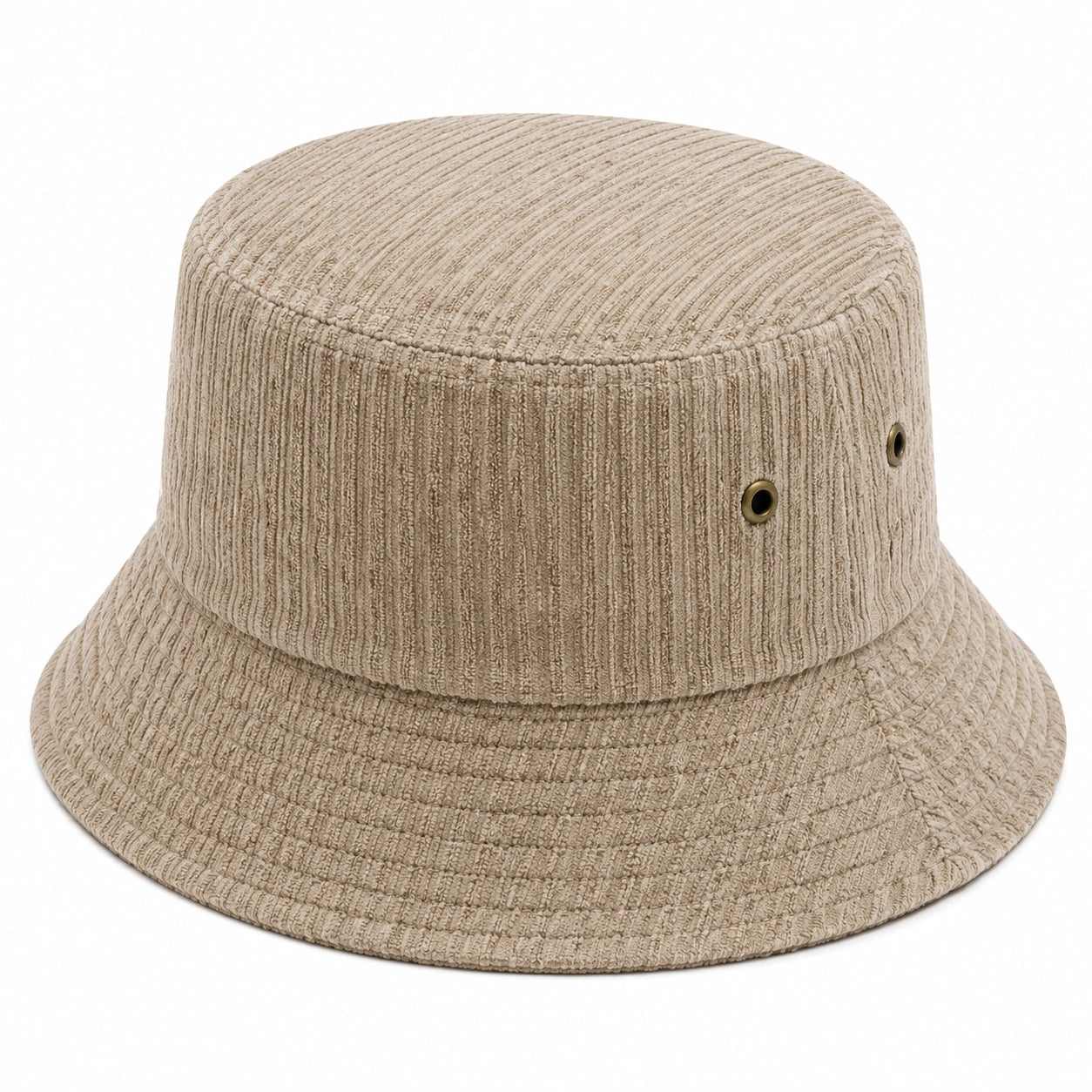 Cappello da pescatore taglia unica in tessuto a coste beige - visiera ampia stile casual