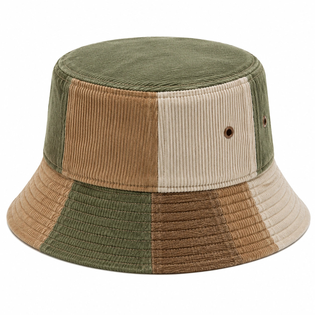 Cappello pescatore taglia unica in tessuto a coste verde beige marrone stile color block