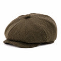 Cappello coppola taglia unica in tessuto tweed marrone oliva stile classico